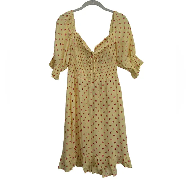 Faithfull the Brand Puff Sleeve Yellow Floral Sage Mini Dress Size Large - Image 4
