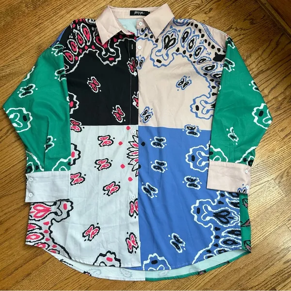 Nasty Gal | Oversized Bandana Print Satin Shirt Size S - Image 9