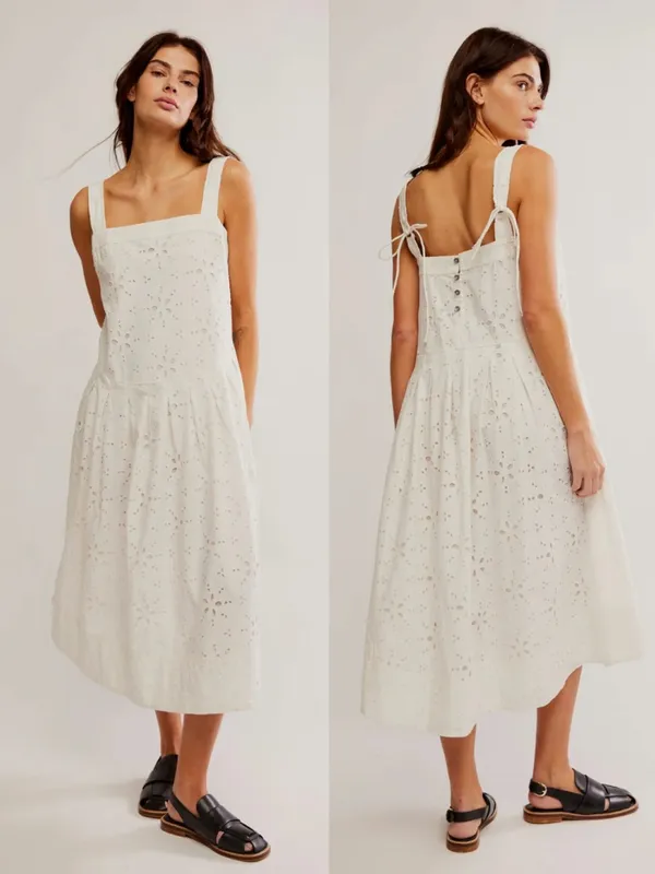 NWT Free People Primavera Eyelet Midi Dress White‎ Cotton Cottage Boho Sundress - Image 3