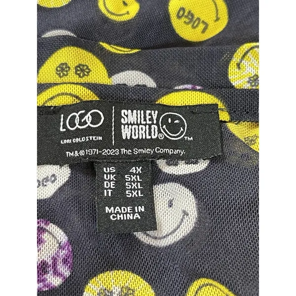 LOGO Lori Goldstein SmileyWorld 4X Smiley Face Tunic Soft Mesh Top Black Yellow - Image 4