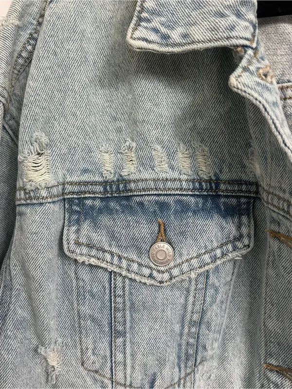 Light Wash Denim Jacket with Distressed Detail - Image 6