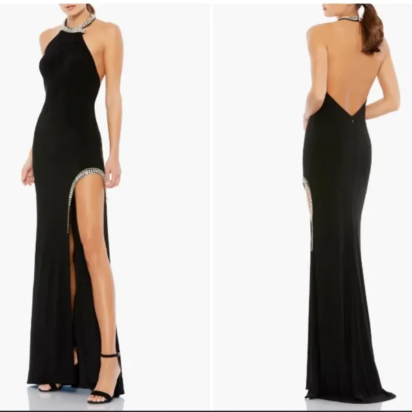 NWOT MAC DUGGAL 26533 HIGH SLIT HALTER RHINESTONE ACCENTS Black Dress sz 6 - Image 2
