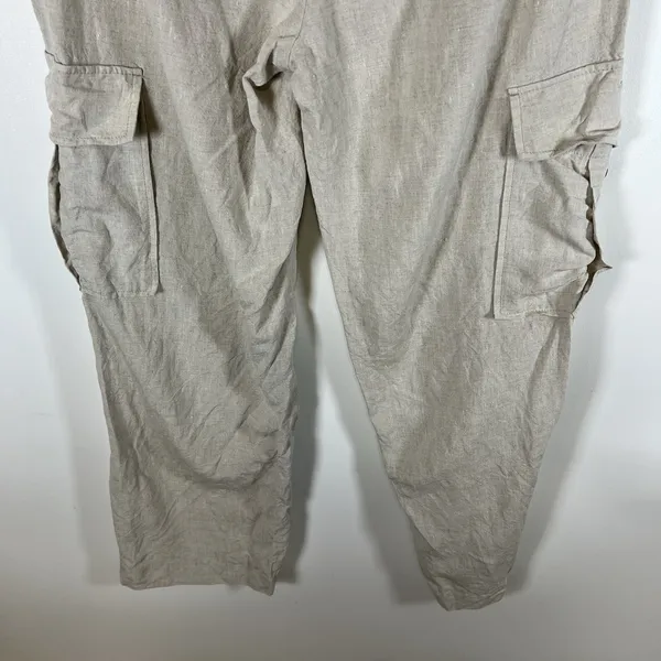 Massimo Dutti Linen Blend Tan Cargo Leg Sz 10 Pants‎ High Waist Resort Vacation - Image 7