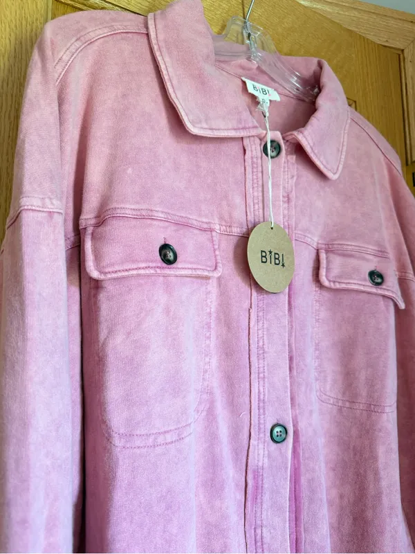 BiBi Pink Button Down Shacket Jacket Size XL
Oversized Tunic Slouchy Cozy NWT - Image 2