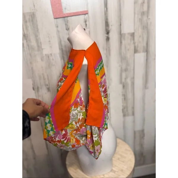 Floral & Ivy Bright Retro Floral Top | Orange Multicolor Balloon Sleeve Blouse – - Image 8