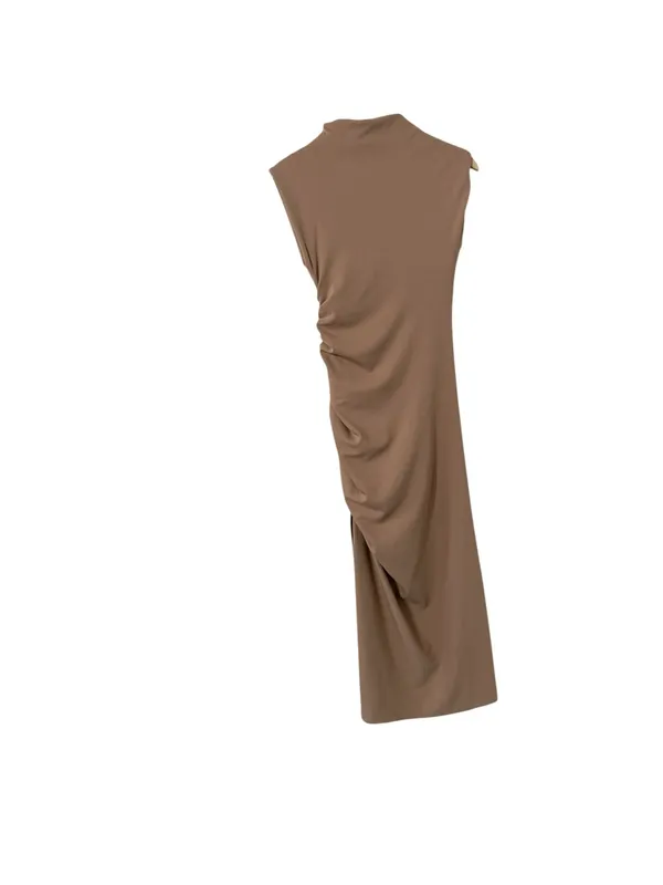 ANTHROPOLOGIE Maya Ruched Cowl Tan Sleeveless Slit Midi Dress - Image 5