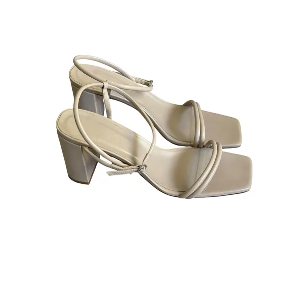 AEYDE Helene Sandal Heel 41 Cream Leather Ankle Strap Block Square Toe Leather - Image 3
