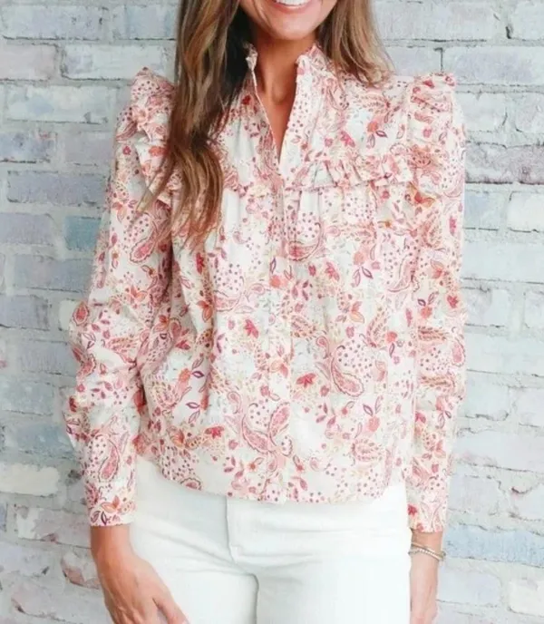 Pinch Floral Paisley Print Ruffle Long Sleeve Blouse Large NWT NEW - Image 9