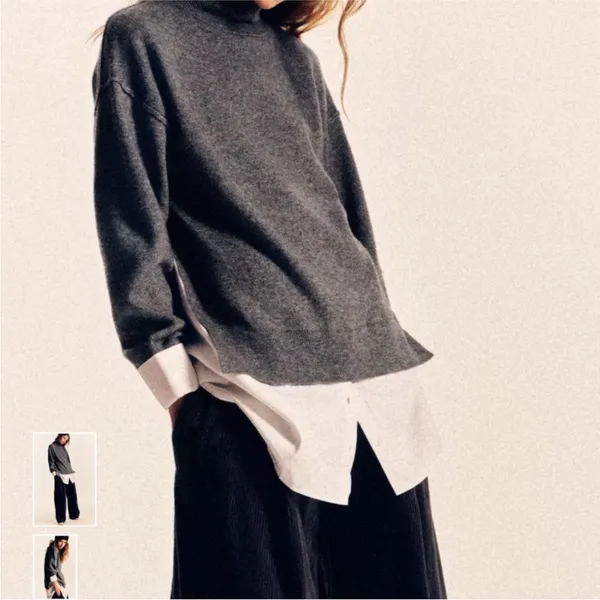 Zara Combination Poplin Knot Sweater NWT Large - Image 2