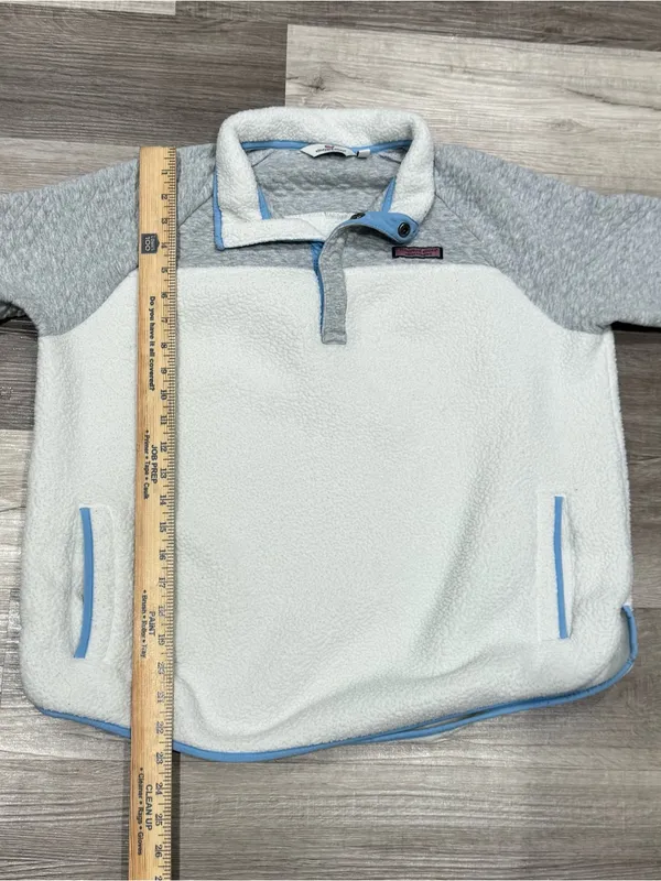 Vineyard Vines Mixed Media Sherpa Shep Shirt Pullover Cream Gray Quilted Large L - Image 5