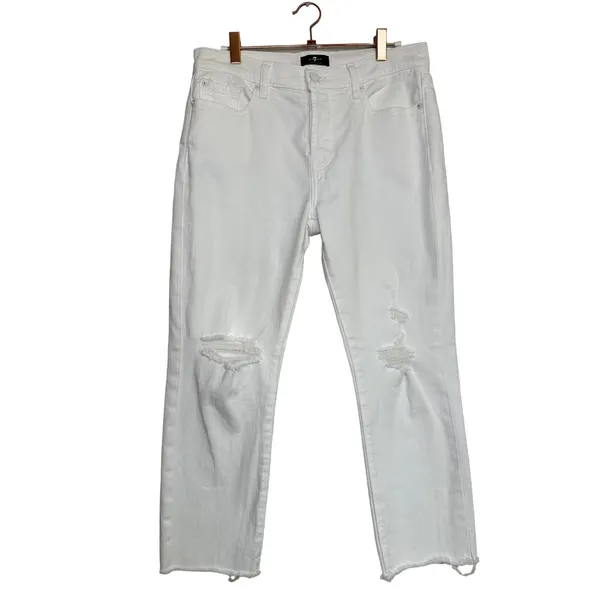 7 for All Mankind Josefina Boyfriend Jean Size 28 Broken Twill White New - Image 2