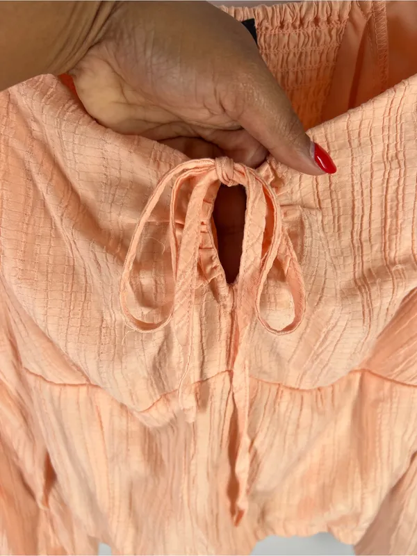 Forever 21 Peach Textured Tie-Front Crop Top Boho Peasant Cottagecore‎ - Image 7