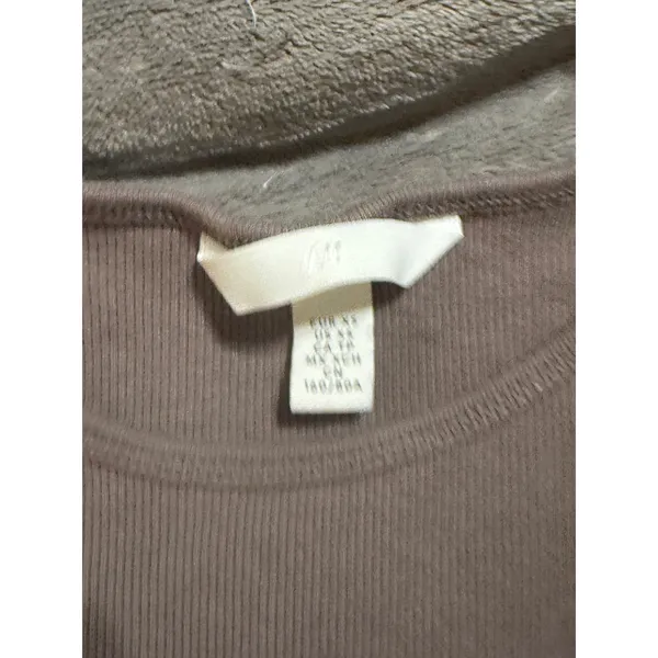 NWOT H&M Size XS Y2K Long Sleeve‎ Ribbed Brown Round Neck Cotton Stretch Causal - Image 2
