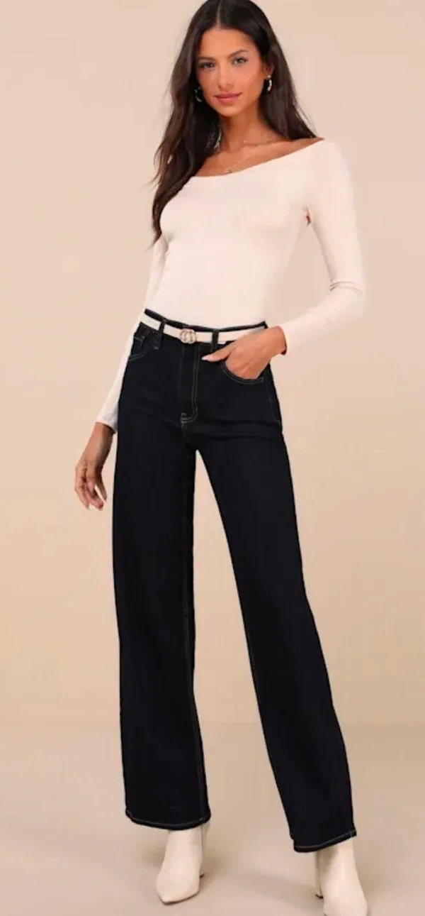 Simply Polished Cream Ribbed Off-the-Shoulder Bodysuit - Image 2