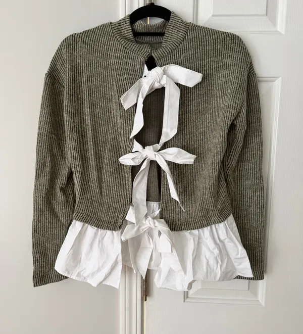 Anthropologie Maeve Bow-Back Twofer Oversized Top/Sweatshirt, Size XS - Image 10
