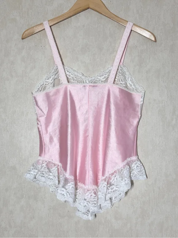 Berh Michaels Women’s Vintage Y2K Babydoll Lace Satin Top Sleeveless Pink S - Image 4