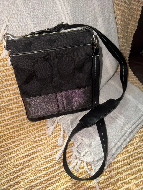 Y2K Coach Black Crossbody with Iridescent Pewter Panel - Image 2