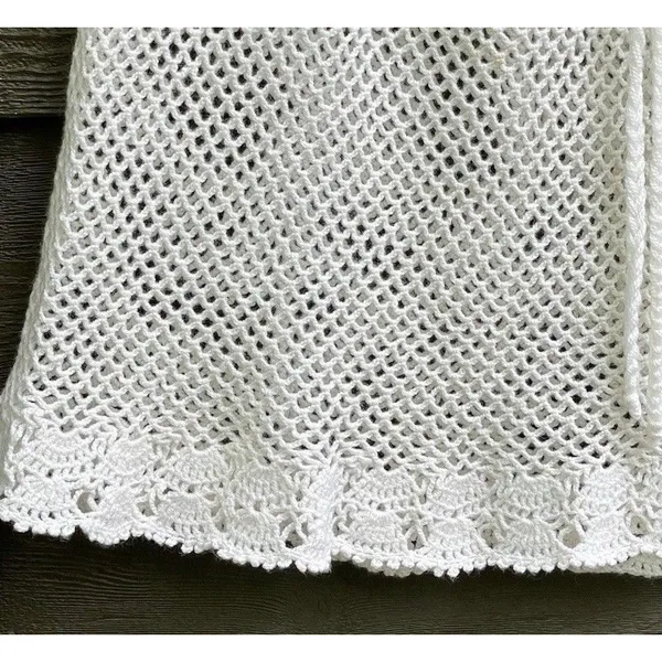 Vintage Handmade Crochet Lace Skirt Cover Up White Boho Festival Drawstring M - Image 11