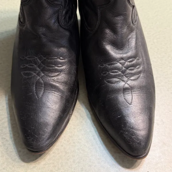 Vintage Laredo black leather‎ fringe cowboy boots BURNING MAN size 9 T1 - Image 5