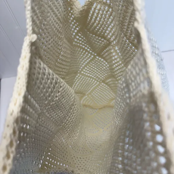 Crochet Mesh Hobo Tote Bag Ivory Cream Knit Beach Bag Boho Summer Shoulder NEW - Image 2