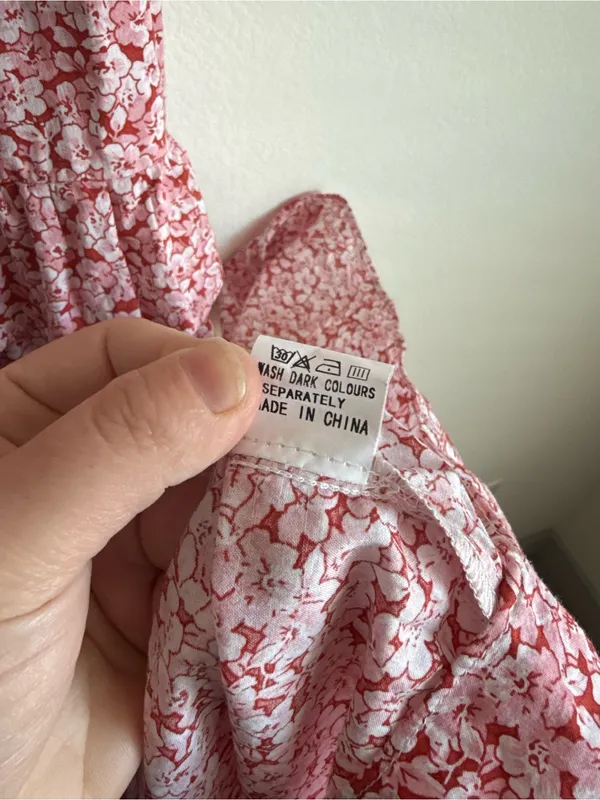 Petal + Pup Aspa Floral Tiered Midi Dress Pink Ruffle Tie Back Cotton Size 4 - Image 9