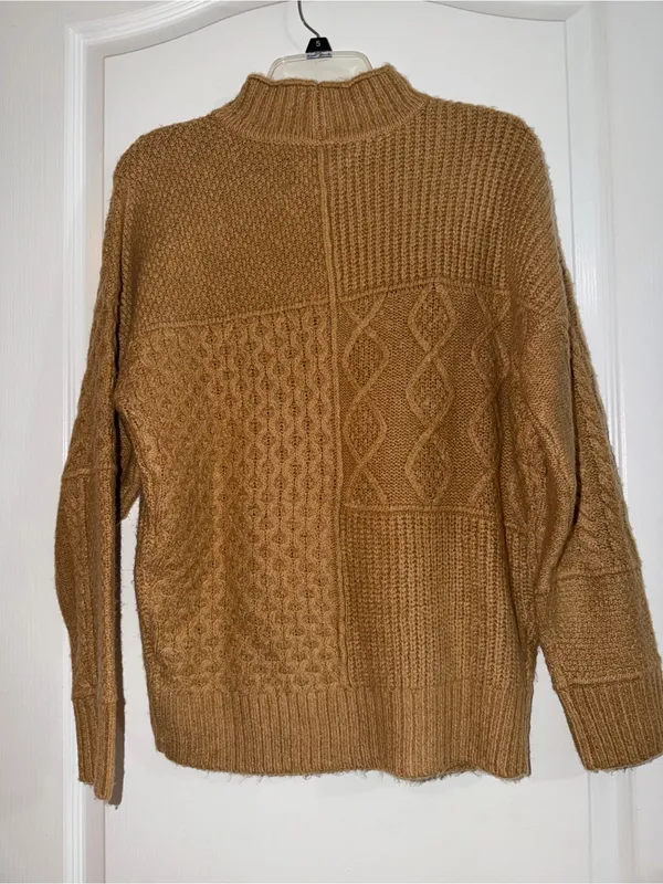 American Eagle Outfitters Chunky Knit Mock Neck Sweater - Camel - Image 2