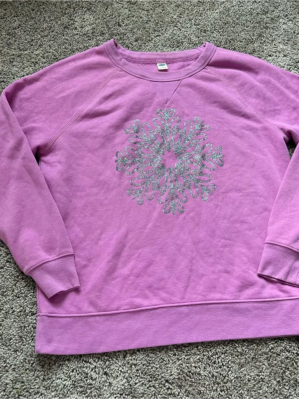 Old Navy Lavender Crewneck Sweatshirt with Silver Glitter Snowflake - Image 2