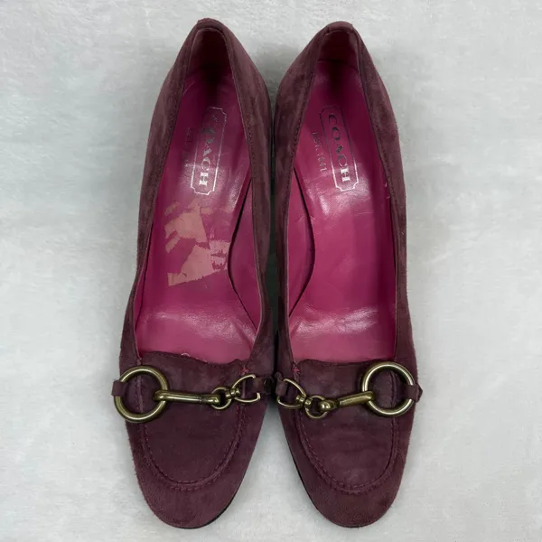 Coach Aubry P554 Burgundy Suede Horsebit Loafer Pumps Made in Italy Womens 6.5 B - Image 3