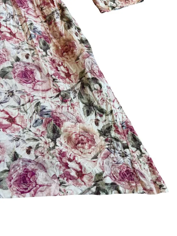 Posh Peanut Rose Print Robe Bumblebee Tie Waist Stretch Maternity Nursing Large - Image 11