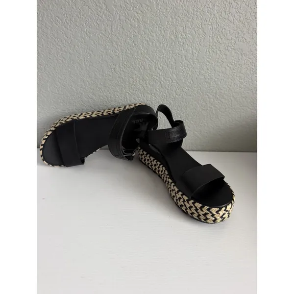 SOREL Cameron Flatform Sandals Women's 9 Black Leather Platform NL4012-010 - Image 5