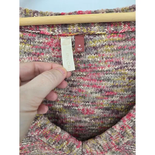 Pilcro and the Letterpress Sweater Womens Medium V-Neck Pullover Pink Multi Marled Knit EUC - Image 3