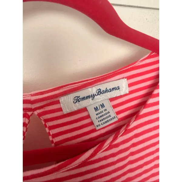 Tommy Bahama Women’s Medium Pinkish Red White Striped Dress Stretchy - Image 2