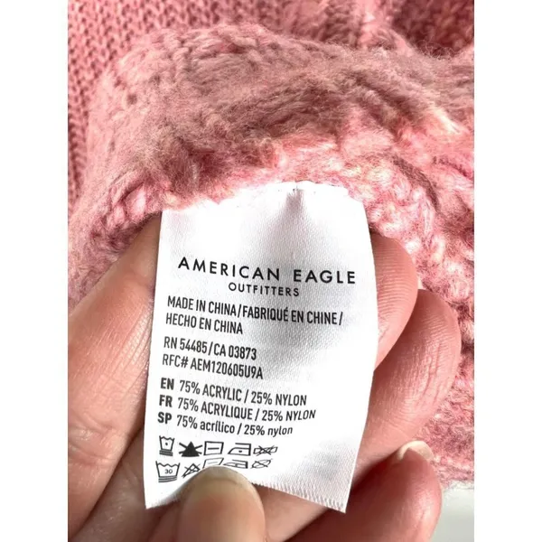 American Eagle Outfitters Pink Textured Chunky Knit Cropped‎ Sweater Women's S - Image 5