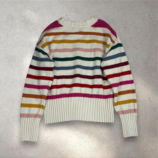 GAP Rainbow Knit Crewneck Sweater Women's L Multi Relaxed Cozy Grannycore Autumn - Image 2