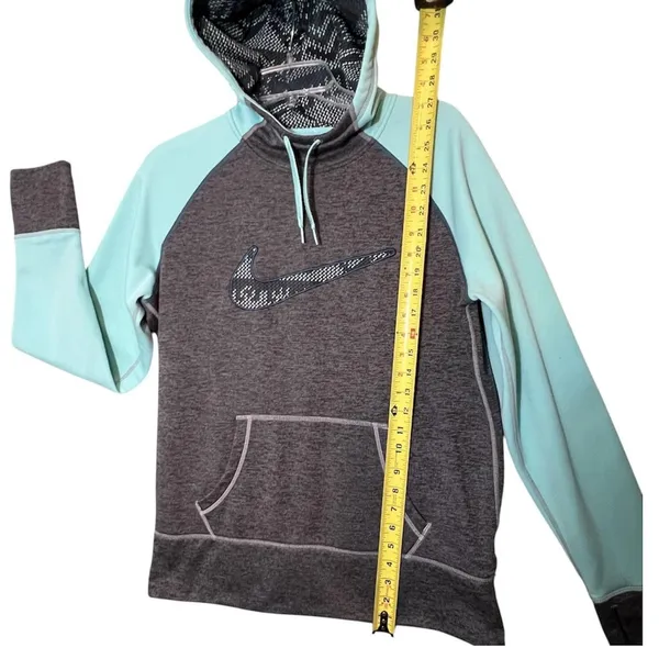 Nike Therma-Fit Hoodie Womens L Gray Mint Fleece Pullover Thumbholes Sweatshirt - Image 7