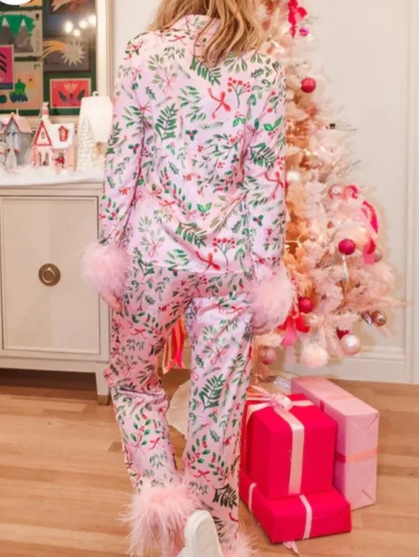 {M} Np Brand Festive Christmas Holiday Pajamas Pink Green - Image 2
