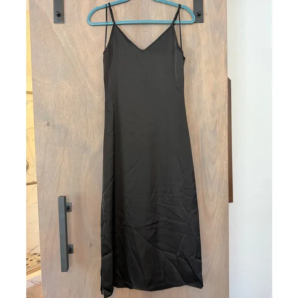 Autumn Wedding Guest Dress Revolve Black Satin Midi Tank Dress Size Small - Image 3