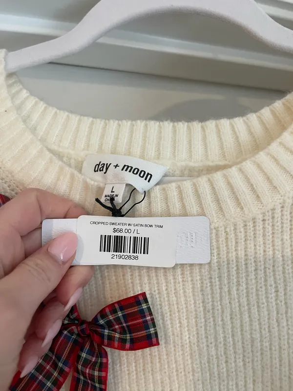 NWT Day + Moon Cropped Sweater with Satin Bow Trim - Image 4