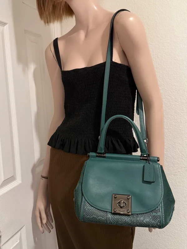 COACH 12086 Green Drifter Snakeskin Top Handle Crossbody Shoulder Bag - Image 6