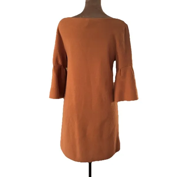 Anthropologie Moth Orange Knit Mini Dress Size S Bell Sleeve Sweater Dress - Image 3