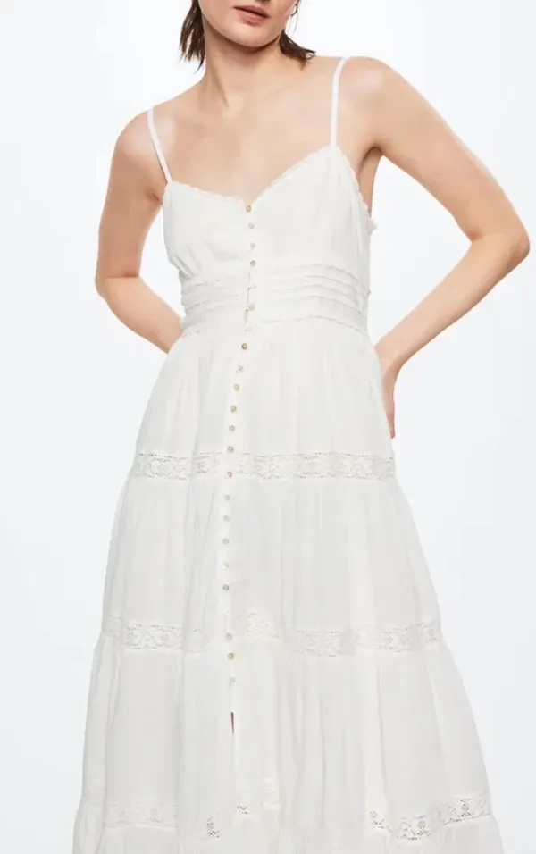Mango White Cotton Tiered Dress - Image 10