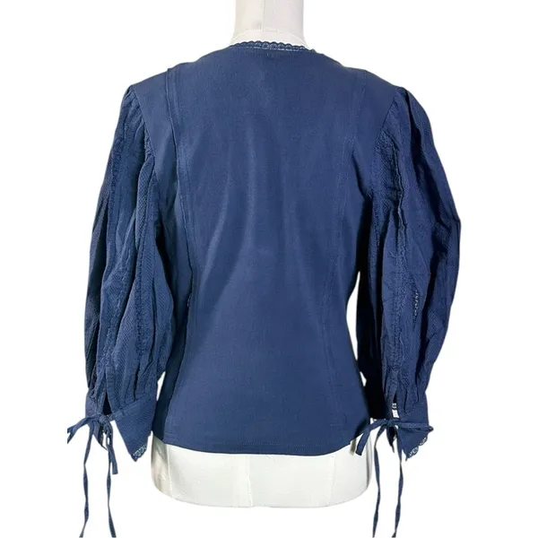 Free People Dainty Ethereal Cottage Victorian Lace Blouse Dusty Blue Large NWT - Image 7