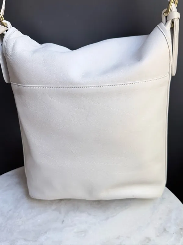 Vintage Unbranded Cream/White Leather Flap Crossbody Bag - Excellent Interior - Image 5