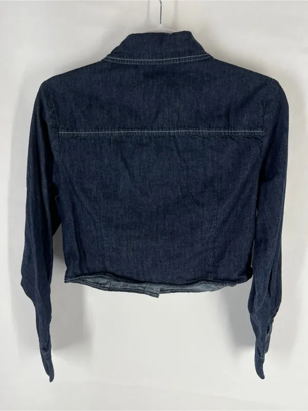 Avec Les Filles Ruffle Yoke Denim Button-Up Shirt Medium Blue Size M - Image 10