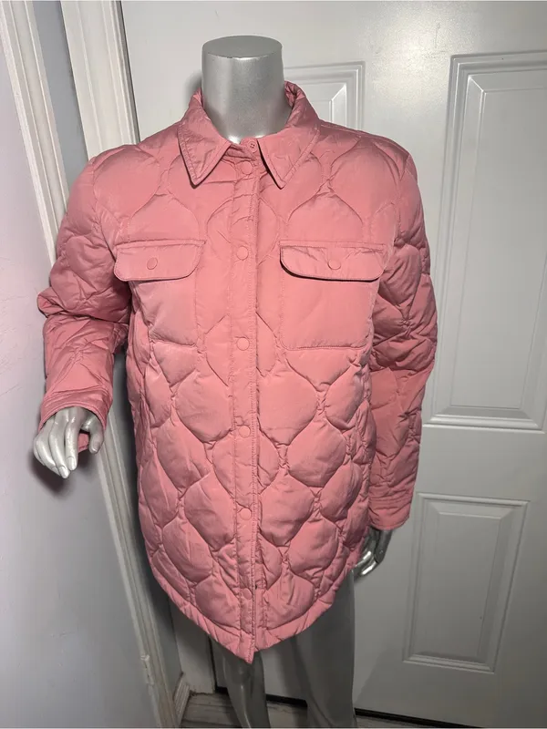 Marine Layer Leslie Puffer Down Quilted Overshirt Jacket Pink Mauve Size S - Image 8