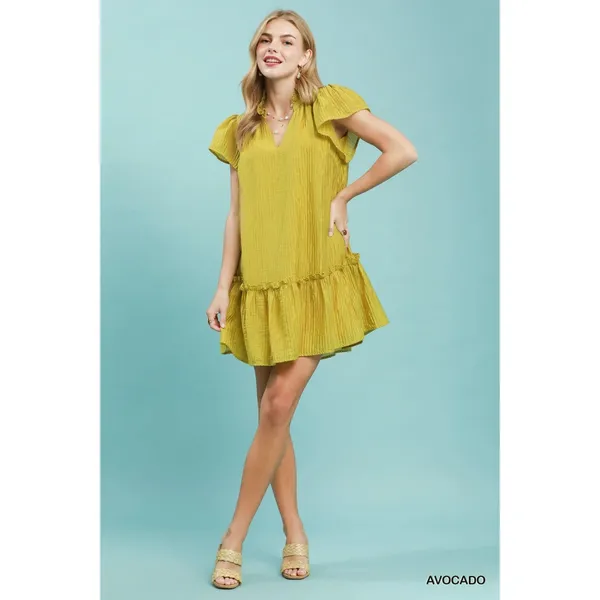 Umgee Textured‎ Ruffle Hem Mini Dress - Avocado - Medium - Image 4