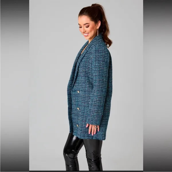BuddyLove Blue Green‎ and Gold metallic tweed Blazer dress Size Medium - Image 6