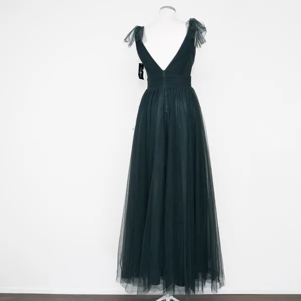 Betsy & Adam‎ - Hunter Green V-Neck Sleeveless Tulle Gown - Image 3