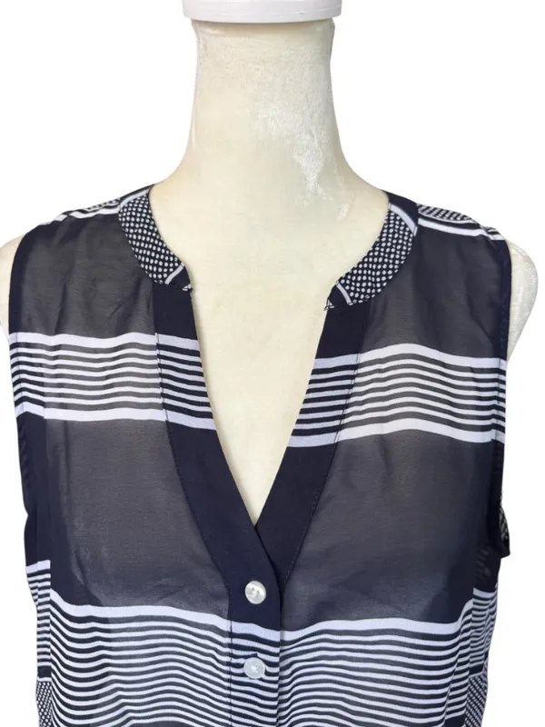 Gap blue and white striped sheer sleeveless v-neck top blouse women's medium - Image 5