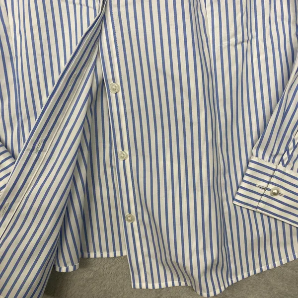 BEAUTIFUL by Lawrence Zarian Shirt Womens Medium Blue Stripe Pearl Button Top - Image 5